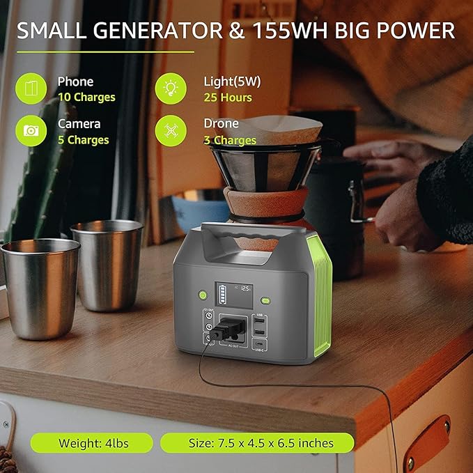 EnginStar Portable Power Station 150W 155Wh Power Bank with 110V AC Outlet 6 Outputs External Battery Pack Portable Backup Battery Laptop Charger with LED Light for Home Camping