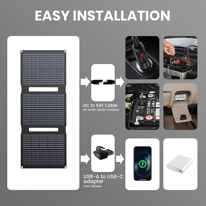 FlexSolar 28W 12V Portable Solar Panel Battery Charger Maintainer Kits Trickle Charger with Built-in Charge Controller Cig Plug Alligator Clips O-Rings OBDII Connector for Car TruckTractor Boat