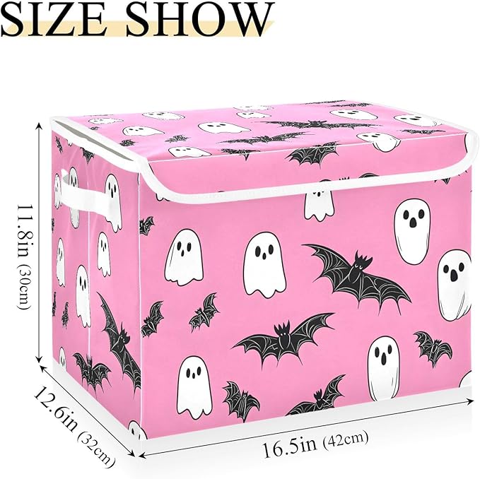Storage Cube with Lid Halloween Bats Print 16.5×12.6×11.8 IN Collapsible Large Capacity Foldable Storage Basket Bin Organizer