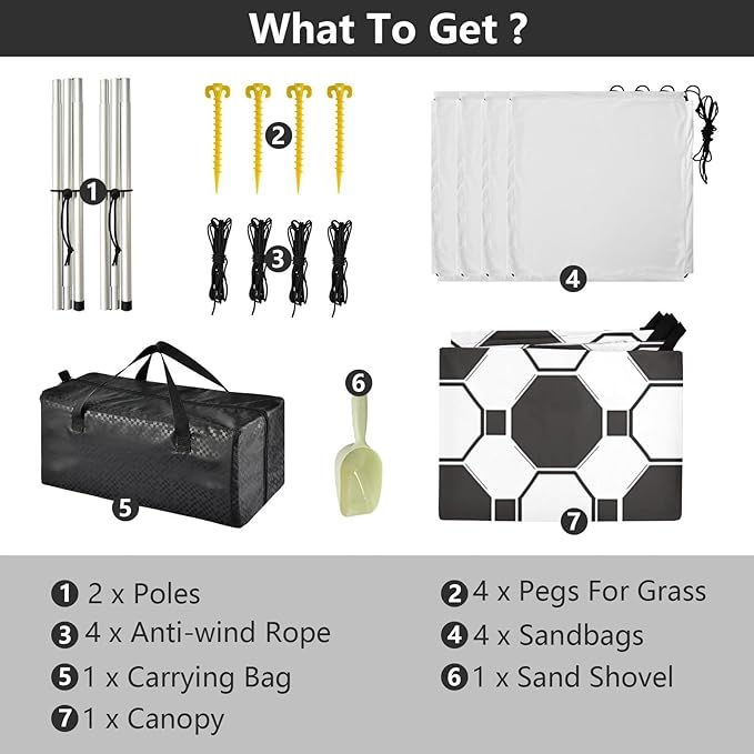 ALAZA Soccer Football Grid Print Beach Tent Sun Shelter UPF50+ Protection Beach Shade Canopy w/ 4 Sandbags for Outdoor Camping Fishing Backyard Fun Picnic 10x9 ft