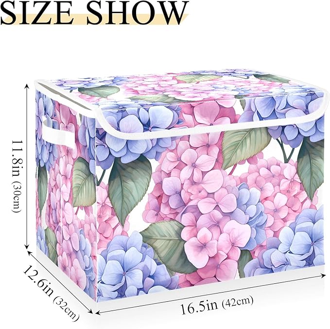 ALAZA Hydrangea Flowers Storage Bins Organizer Box Baskets Lidded Clothes for Shelves Closet Collapsible Stackable Storage Cubes Handles
