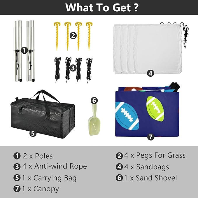 xigua Rugby Beach Tent Sun Shelter with Carrying Bag - Silver Coated Oxford Fabric Beach Canopy for Beach Camping Fishing - Includes Windproof Ropes Sandbags &amp Stakes