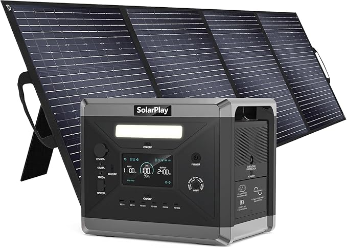 SolarPlay Portable Power Station 2400W (Peak 4800W) 2106Wh Solar Generator with 200W Solar Panel 1.5Hrs Fast Charging LiFePO4 Battery4 AC Outlets Emergency Power Station for Outdoor Battery Backup