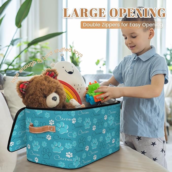 Custom Storage Bins with Zipper Lid Personalized Dog Paw Fabric Lidded Storage Baskets Boxes Foldable Cubes Clothes Organizer Container