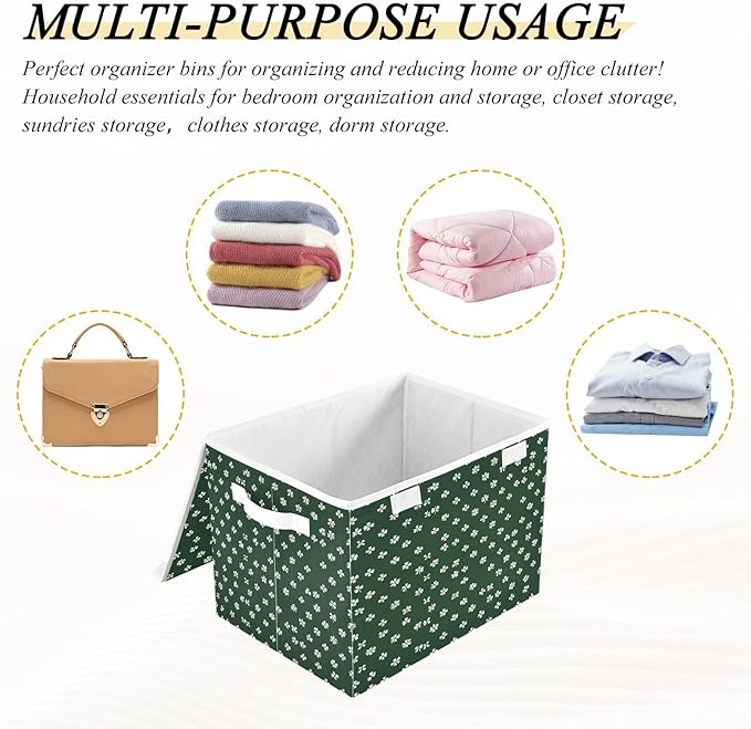 St. Patrick's Leaves Fabric Storage Bins with Lids and HandleFoldable Storage Bins with LidsCloset Organizers for Clothes Storage Room Organization Office Storage Chest Organizer
