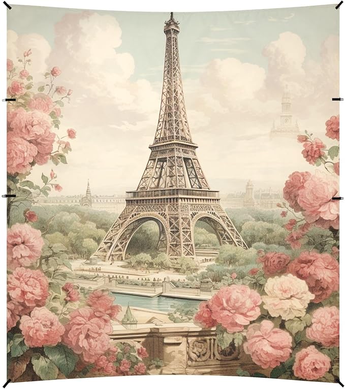 ALAZA Vintage Eiffel Tower Paris Flower Beach Tent Sun Shelter Portable Canopy Sunshade for Outdoor Camping Picnics Backyard Fun 10x9 ft