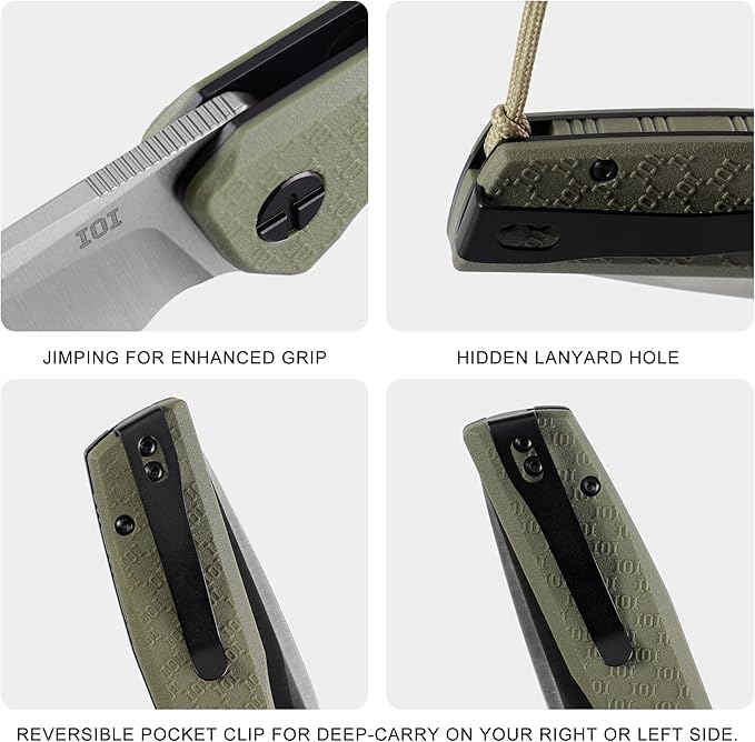 IOI Scout I20432 Folding Pocket KnifeA – 3.62 Edge D2 Steel Satin Blade with 3.62 Edge FRN Handle Lightweight EDC Knife with Liner Lock and Custom Left-Side Clip Excellent for Camping Work Outd