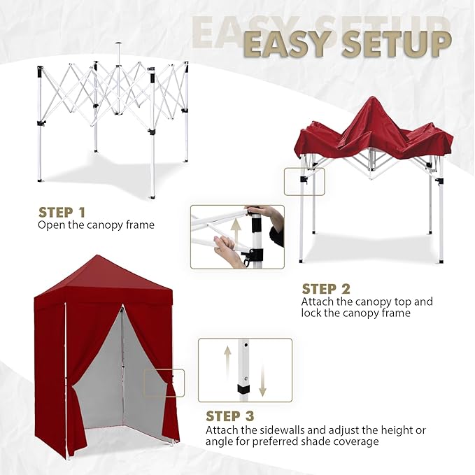 EAGLE PEAK 5x5 Instant Canopy with 4-Side Wall Panels Small Pop up Portable Canopy Tent with Carry Bag Light Weight Sun Shelter for Sports Camping and Beach Burgundy