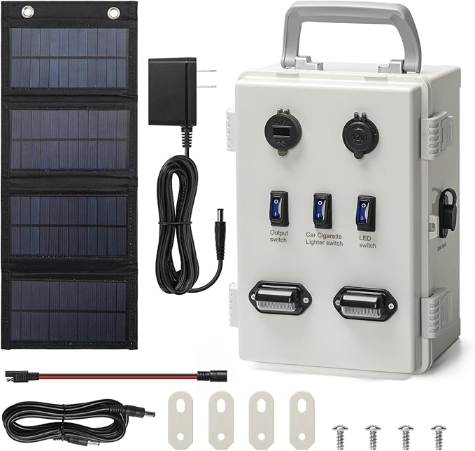 The Charger | TXL Hunting Blind Accessories 12 Volt Charging Port System with 12.8V 10AH Battery USB Ports LED Lights Cigarette Lighter Socket Solar Panel Connectors &amp Weather-Resistant Housi
