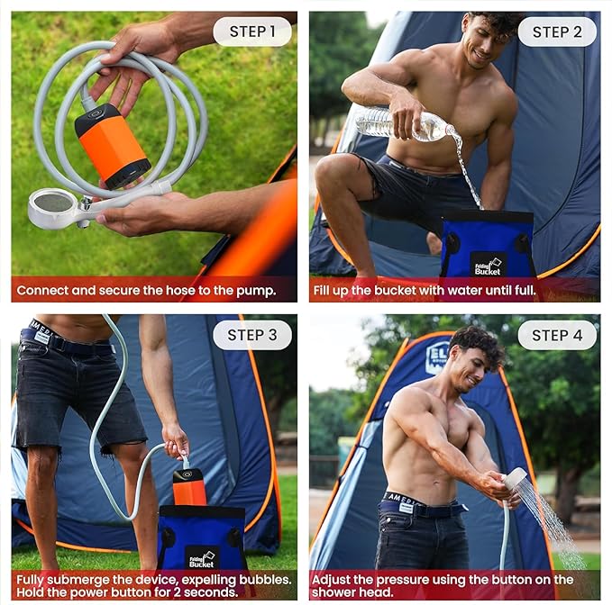 Portable Camping Shower 7800mAh Rechargeable Camp Shower Pump with LED Display 2 Mode Electric Portable Shower for Camping Hiking Travelling Washing