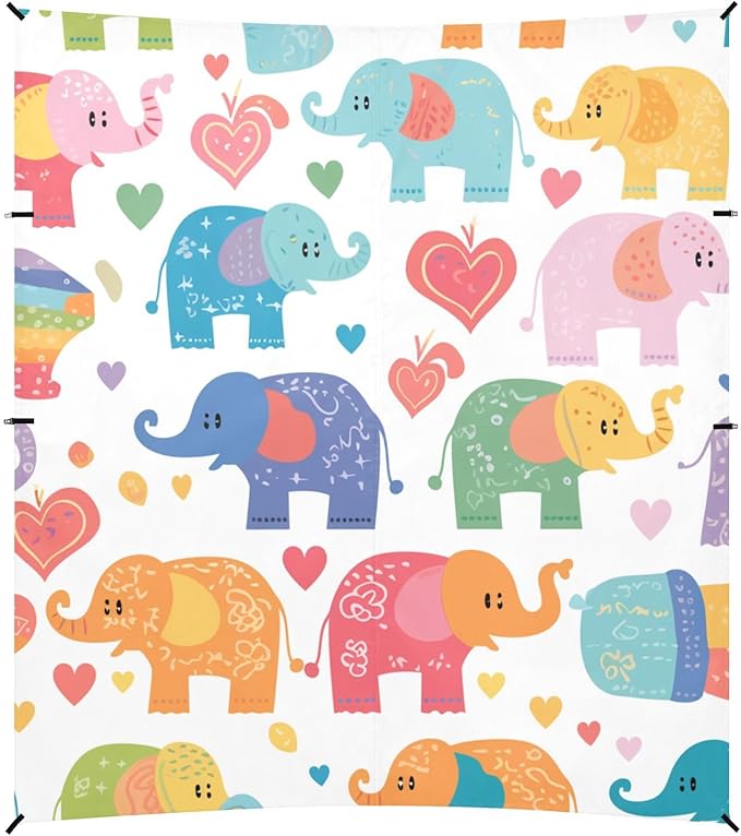 Colorful Elephant Cartoon Beach Cabana Tent UPF50+ Easy Setup Large Portable Sun Shelter with Carrying Bag for Camping Picnics Backyard