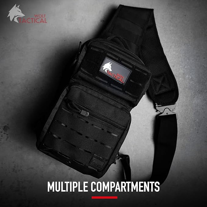 WOLF TACTICAL Men’s EDC Sling Bag - Concealed Carry Laser-Cut MOLLE Lightweight Green