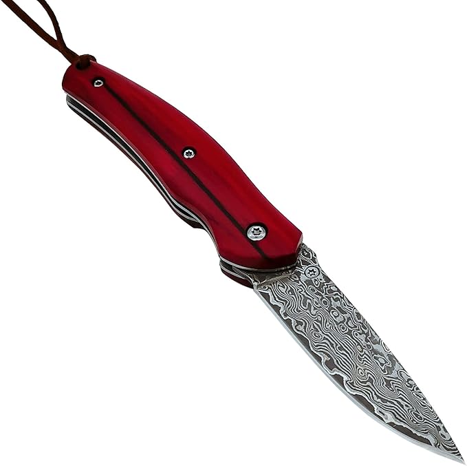 Father's Day Mother's Day &amp Heirloom Gift for Men Women - Exotic Dalbergia Wood &amp Damascus Steel Pocket Folding Knife | Collector's EDC for Husband Boyfriend Father Wife Girlfriend Mom