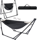2-in-1 Hammock &amp Swing Chair for Teens – Adjustable Folding Chair with Collapsible Steel Stand Portable for Camping Travel Patio &amp Indoor Use Includes Carrying Case Supports 440 LBS