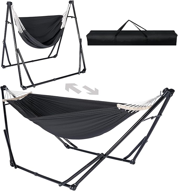 2-in-1 Hammock &amp Swing Chair for Teens – Adjustable Folding Chair with Collapsible Steel Stand Portable for Camping Travel Patio &amp Indoor Use Includes Carrying Case Supports 440 LBS