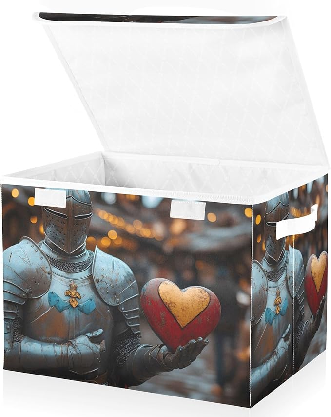 AIXIWAWA Lidded Storage Cube (Knight and Heart) Fabric Foldable Closet Bins with Flip Lid and Handles Organizer Basket Container 16.5 x 12.6 x 11.8 IN