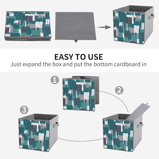 Compact Storage Basket Teal Grey Turquoise Collapsible Organizer Bin with Handles Versatile Storage Container for Home