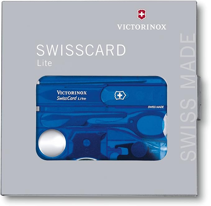 Victorinox Swiss Card Lite Swiss Made Pocket Tool 13 Functions LED Magnifier Blue Transparent