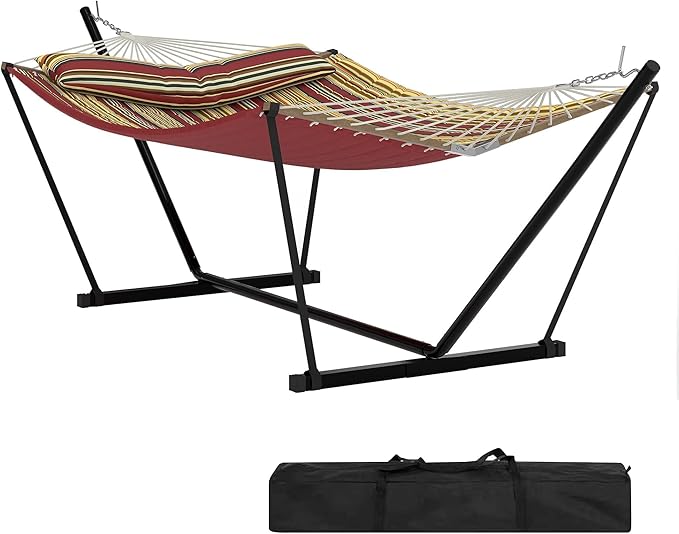 GarveeHome Portable 2 Person Double Hammock with Sturdy Heavy-Duty Steel Stand – 450LBS Max Load Quick &amp Effortless Assembly Perfect for Indoor Living Yard Patio &amp Camping Trips
