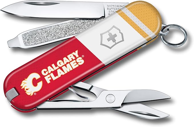 Victorinox Classic SD Swiss Army Knife – Compact 7 Function Swiss Made Pocket Knife with Small Blade Screwdriver and Key Ring – Calgary Flames