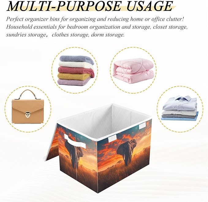 Storage Cube with Lid Elephant Elephant Print 16.5×12.6×11.8 IN Collapsible Large Capacity Foldable Storage Basket Bin Organizer