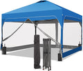 GDY 8x8FT Outdoor Pop Up Canopy Tent with One Push Setup Easy Setup Gazebo with 4 PVC Transparent Sidewalls for Patio Parties Camping Blue.