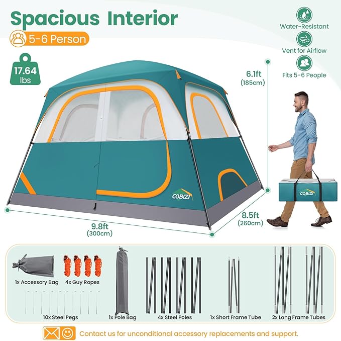 COBIZI 4-6-8-10 Person Camping Tent Spacious Family Tents for Camping Ideal Hiking 3500mm Waterproof Double-Layer Windproof Tent for Hiking &amp Backpacking
