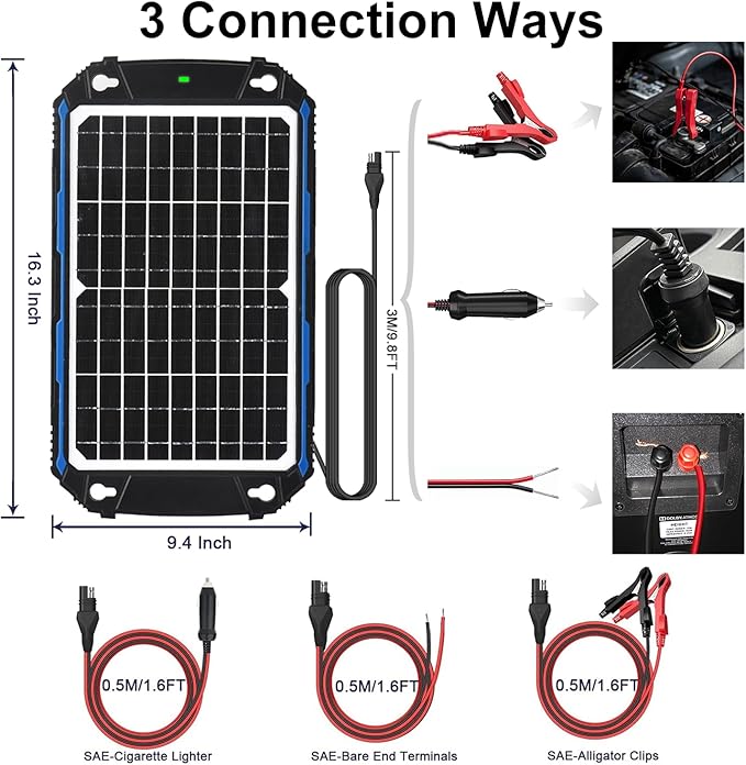 SUNER POWER Waterproof 12W 12V Solar Battery Charger &amp Maintainer Pro Built-in UltraSmart MPPT Charge Controller 12 Volt Solar Panel Trickle Charging Kits for Car Automotive Boat Marine RV Trail