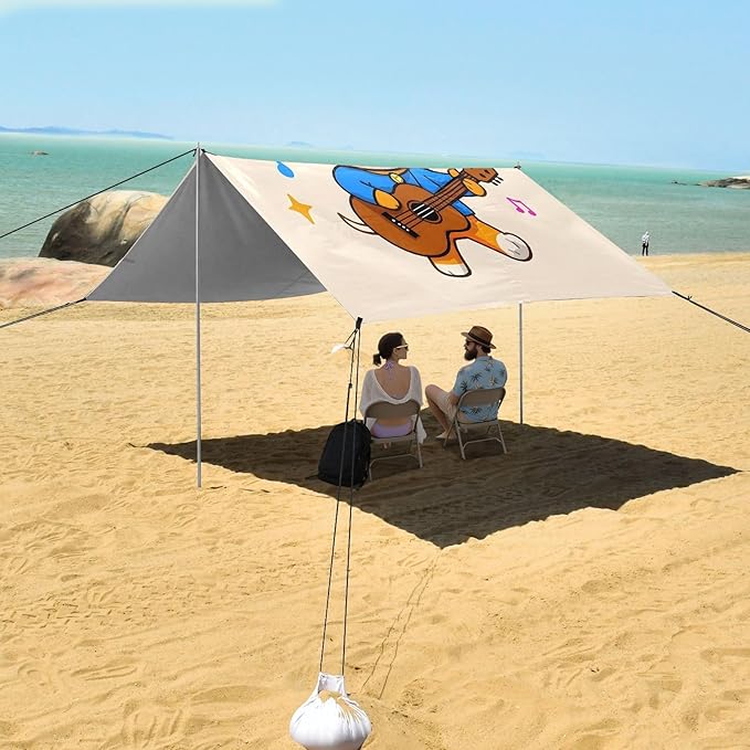 ALAZA Shiba Dog Puppy Guitar Beach Tent Sun Shelter UPF50+ Protection Beach Shade Canopy w/ 4 Sandbags for Outdoor Camping Fishing Backyard Fun Picnic 10x9 ft