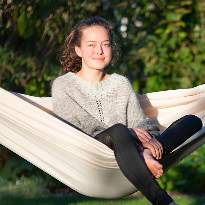 LA SIESTA Brisa Classic Hammock with Suspension Kit for Walls Ceilings &amp Square Beams Handmade Weather-Resistant Tear-Resistant Hammock for Indoors &amp Outdoors Size-Double - Vanilla