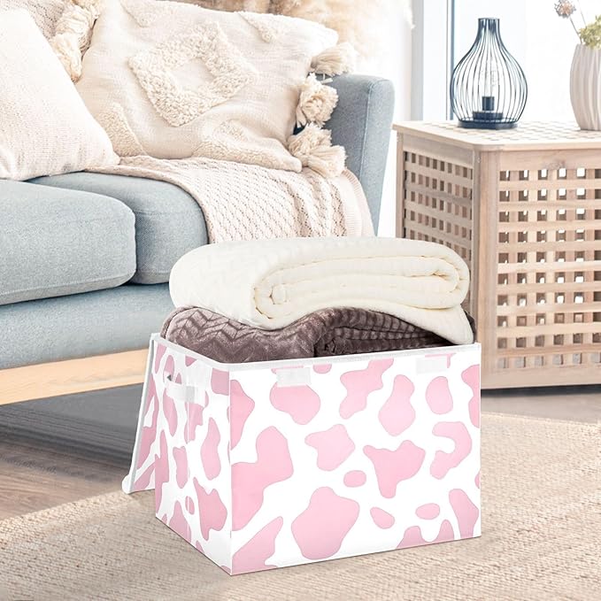 Storage Cube with Lid Cow Camo Print 16.5×12.6×11.8 IN Collapsible Large Capacity Foldable Storage Basket Bin Organizer
