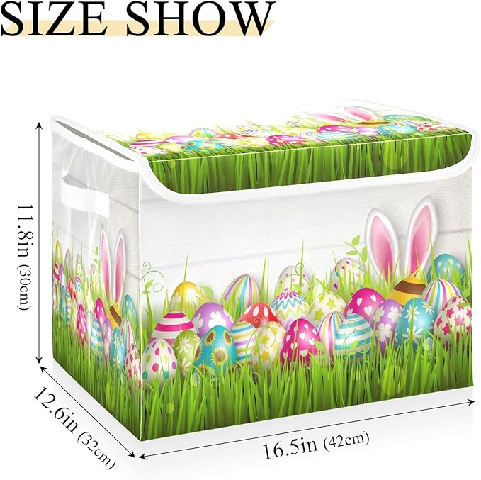 Storage Bins with Lids and HandlesEaster Eggs Grass Storage Box Storage Basket with Cover Collapsible Organizer Containers for Home Closet Shelves