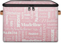 Custom Storage Basket with Name Personalized Keepsake Box with Zipper Lid Foldable Fabric Memory Bin Large capacity with Handle Pink
