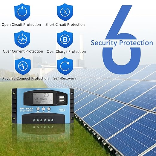60A MPPT Solar Charge Controller 12V/24V Auto Solar Panel Intelligent Regulator with Dual USB LCD Display Multiple Load Control Modes Timer Setting