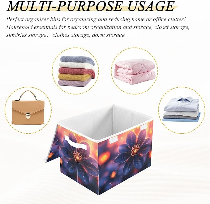 AIXIWAWA Lidded Storage Cube (Shining Flower) Fabric Foldable Closet Bins with Flip Lid and Handles Organizer Basket Container 16.5 x 12.6 x 11.8 IN