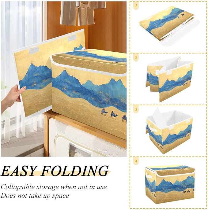 Storage Cube with Lid Simple Landscape Print 16.5×12.6×11.8 IN Collapsible Large Capacity Foldable Storage Basket Bin Organizer