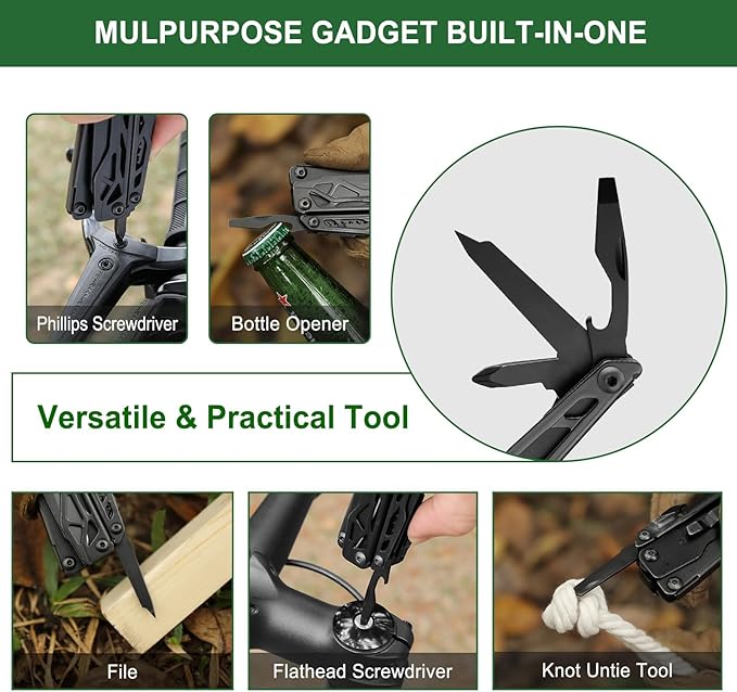 NexTool Multitool 11 in 1 Multi Tool with Needle Nose Pliers Scissors and Screwdriver Bits Stainless Steel Multi Tool Pocket Knife with Safety Locking for CampingFishingHiking Mens Gifts Unique
