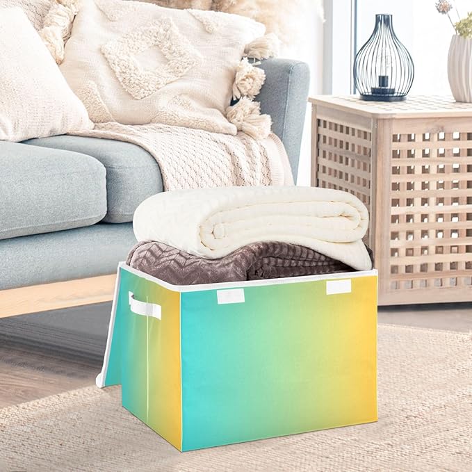 Turquoise Yellow Gradient Storage Container with Lid Collapsible Blanket Storage Clothing Storage Containers for Home