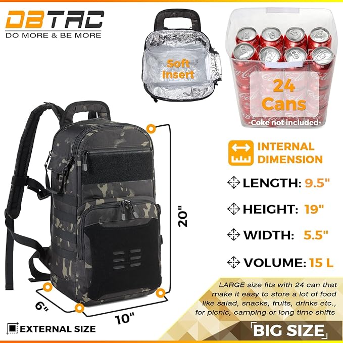 DBTAC Tactical Large Shoulder Chest Pack with Sling + Tactical Lunch Backpack (Charcoal Camo)