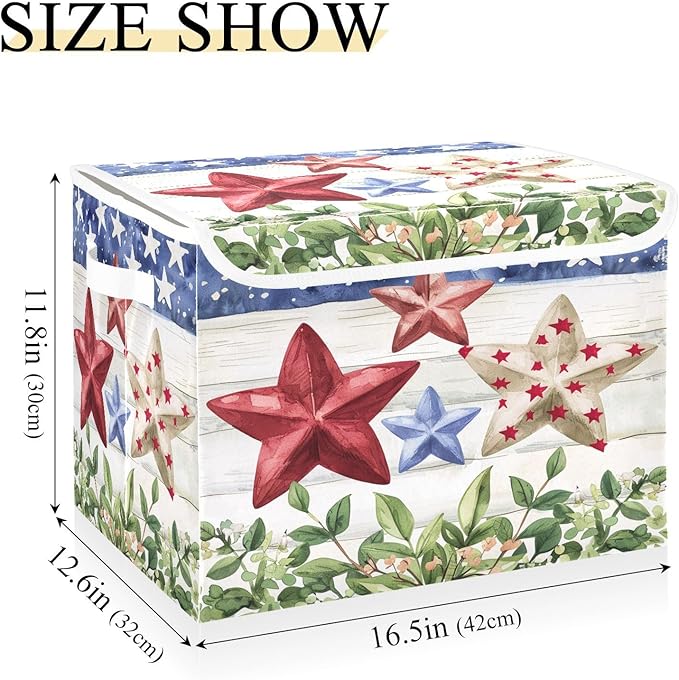 senya July Fourth Baskets Collapsible Storage Bins with Lids American Flag Stars Storage Boxes Clothes Baskets for Organizing B06D22020