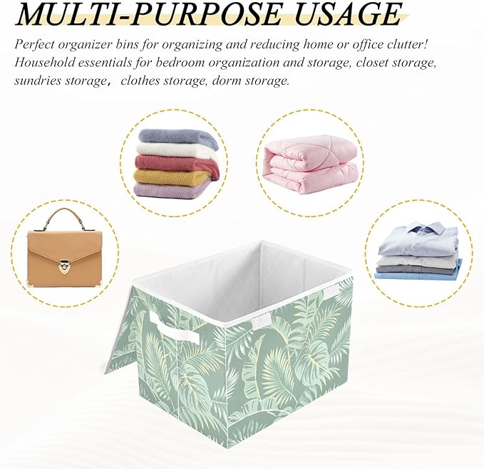 susiyo Large Foldable Storage Bin with Flip-Top Lid Tropical Plants Storage Box Collapsible Closet Organizer Containers Boxes Decorative Baskets with Handles for Home Bedroom Living Room Office