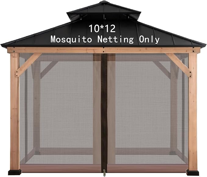 Gazebo Mosquito Netting Universal Replacement 4-Panel Sidewalls with Double Zippers for Patio Backyard Deck and Lawn 10x10 ft (Brown 10 * 12ft)