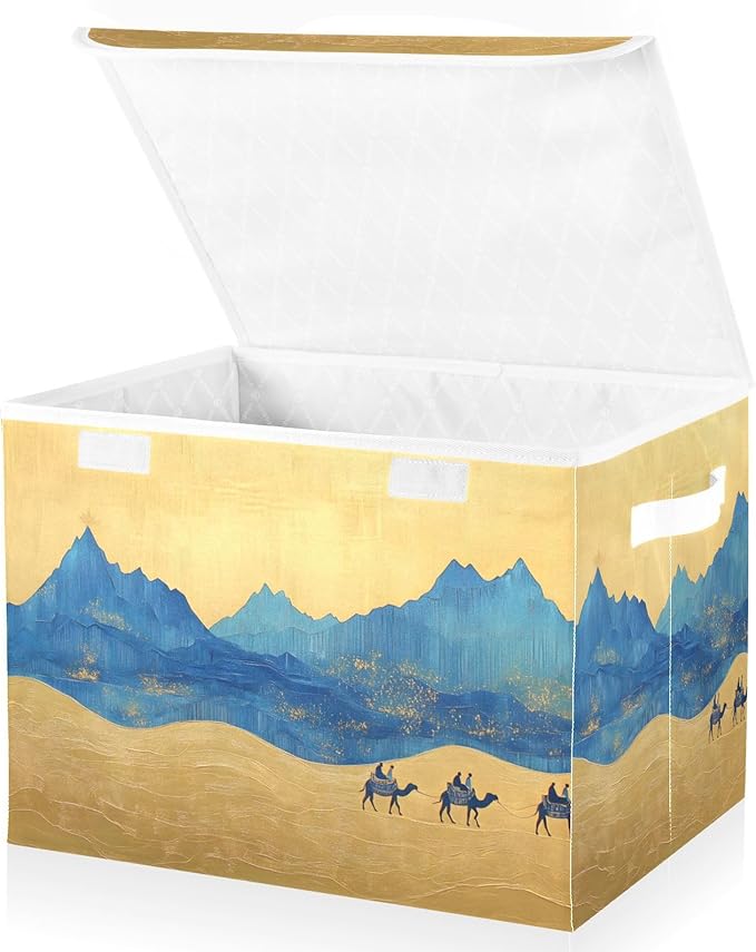 Storage Cube with Lid Simple Landscape Print 16.5×12.6×11.8 IN Collapsible Large Capacity Foldable Storage Basket Bin Organizer