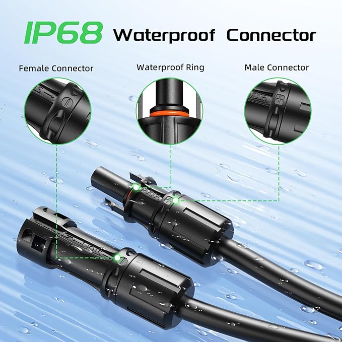 Bateria Power 10 Feet 8AWG Solar Panel Extension Cable 10mm² Twin Wire Conductor Parallel Solar Wire Adapter Kit with Waterproof Female &amp Male Solar Connectors for RV Marine Photovoltaic System