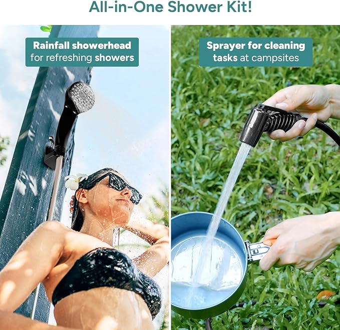DR.PREPARE Portable Shower for Camping Camping Shower with 4.5 Gallons Foldable Bucket USB Rechargeable Battery 2 Shower Heads Outdoor Camp Showers for Hiking Travel Climbing Pet Cleaning