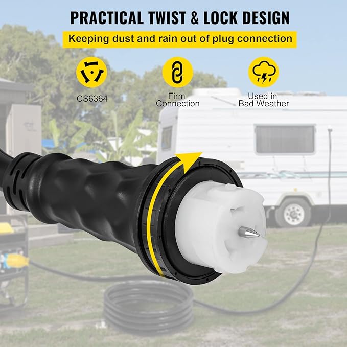 VEVOR 25 FT 50 Amp Generator Extension Cord NEMA N14-50P &amp SS2-50R &amp CS6364 STW 6/3 + 8/1 AWG 125V 250V Generator Power Cord Twist Lock Connectors