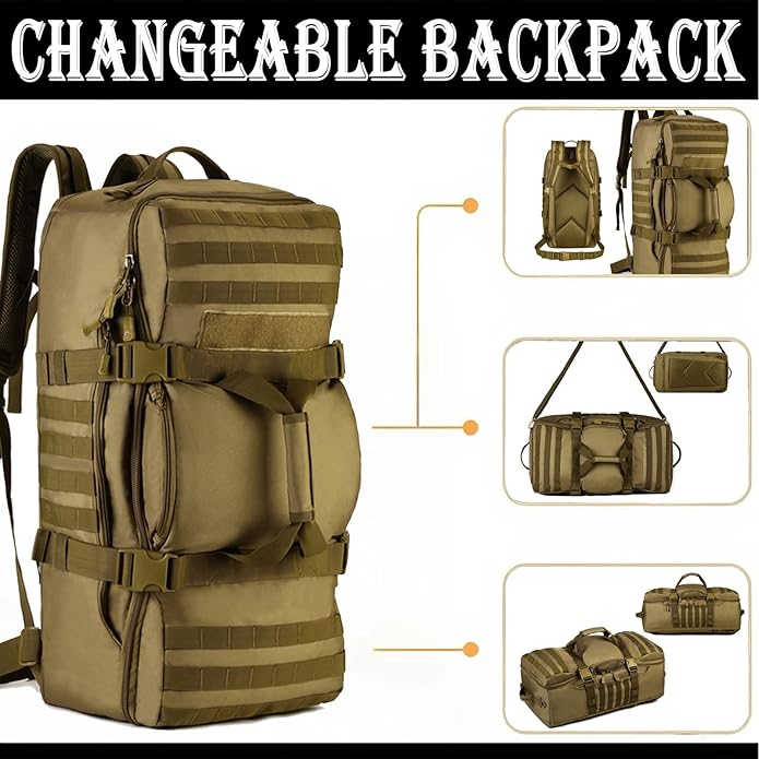 60L 3-in-1 Tactical Backpack MOLLE Duffle Bag with Versatile Carrying Modes Backpack Crossbody Hand-Carry.