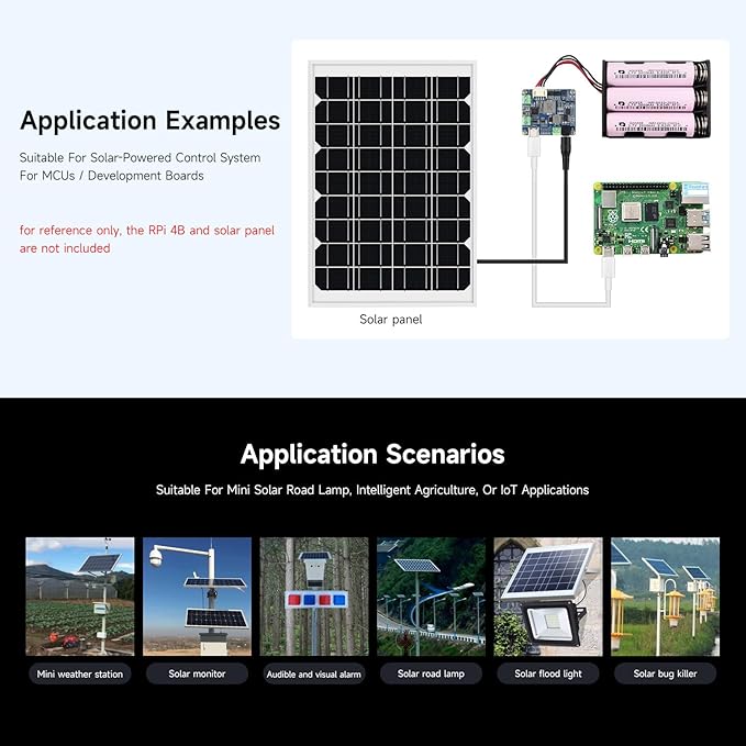 Waveshare Solar Power Manager Module (D) Solar Charge Controller USB Supports 6V~24V Solar Panel and Type-C Power Adapter 5V/3A Regulated Output with Battery Holder (Batteries are Not Included)