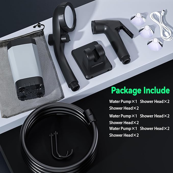 Portable Shower for Camping 6000mAh Rechargeable Camping Shower Pump with Power &amp Temperature Display Shower Head and Bidet SprayerOutdoor Shower Pump for Hiking Travel Pet