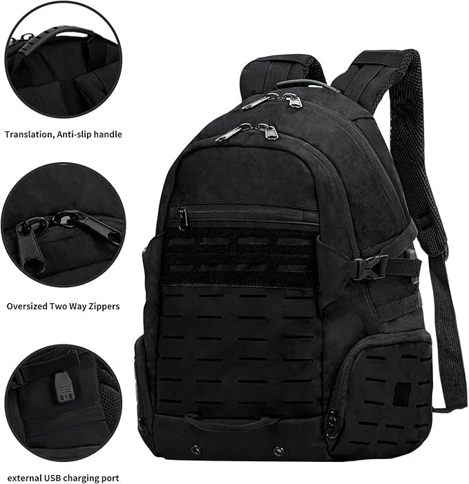 Tactical Pack Military Backpack 19.4L Waterproof Rucksack 600D OXFORD for Hiking Trekking Hunting (black)